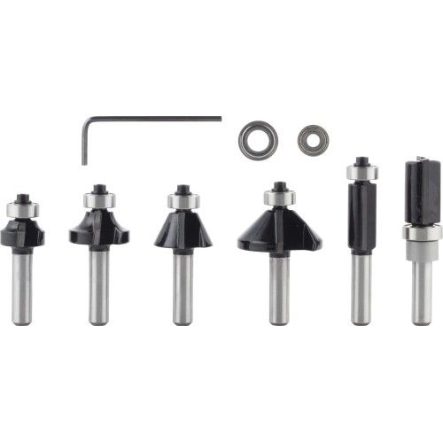 Set de brocas fresadoras para recortes y bordes PRO, vástago de 8 mm, 6 unidades