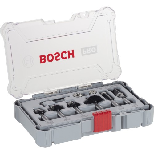 Set de brocas fresadoras para recortes y bordes PRO, vástago de 8 mm, 6 unidades