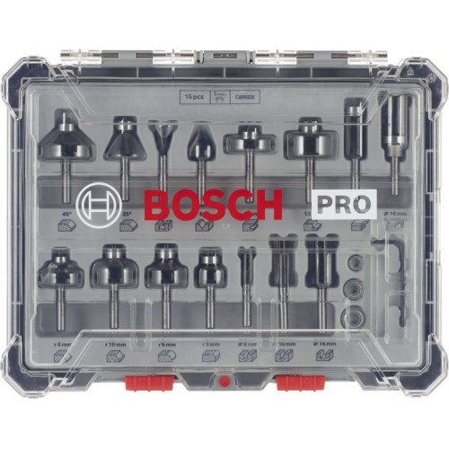 Set mixto de brocas fresadoras PRO, vástago de 6 mm, 15 unidades