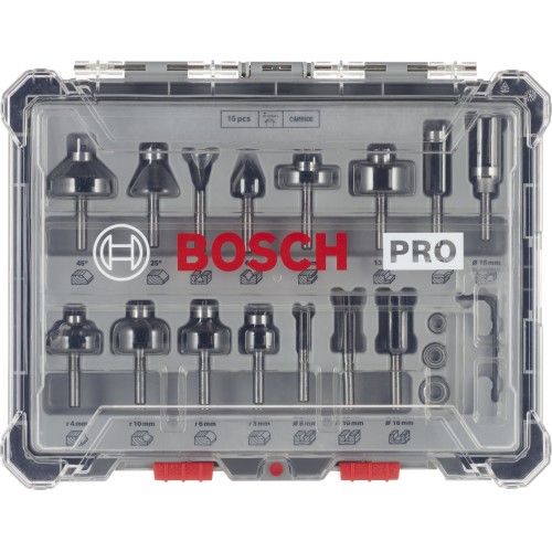Set mixto de brocas fresadoras PRO, vástago de 6 mm, 15 unidades
