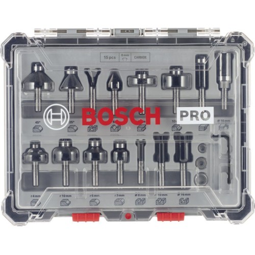 Set mixto de brocas fresadoras PRO, vástago de 8 mm, 15 unidades