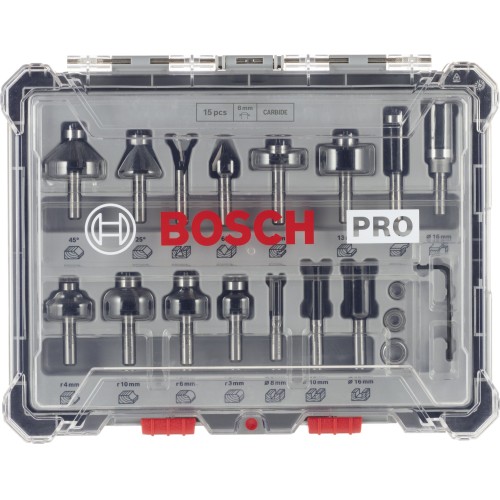 Set mixto de brocas fresadoras PRO, vástago de 8 mm, 15 unidades