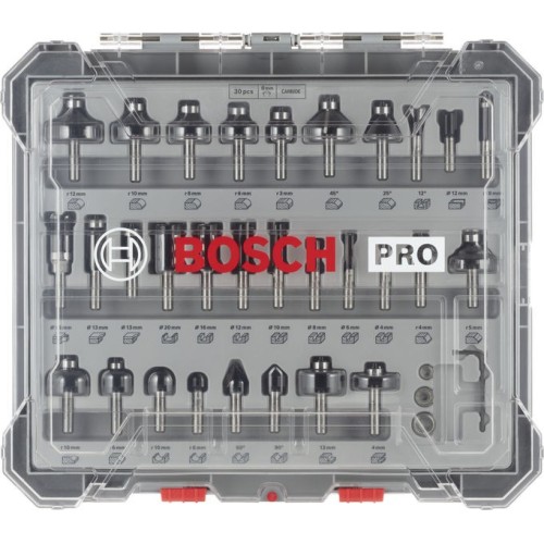 Set mixto de brocas fresadoras PRO, vástago de 8 mm, 30 unidades