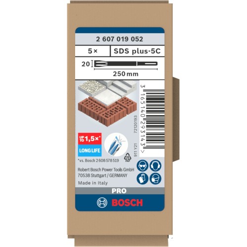 Set de cinceles planos PRO SDS plus-5C, 20 x 250 mm, 5 unidades