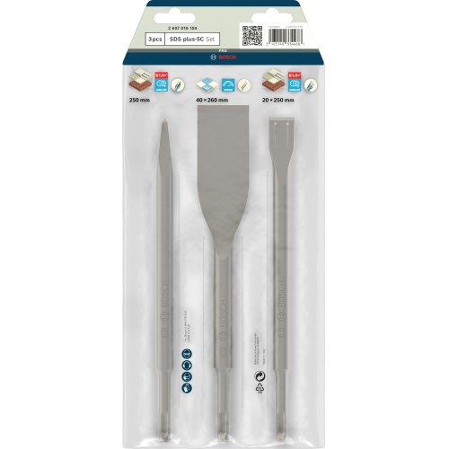 Set de cinceles PRO SDS plus-5C, puntero 250, para azulejos 40 x 260, pala 20 x 250 mm, 3 unidades