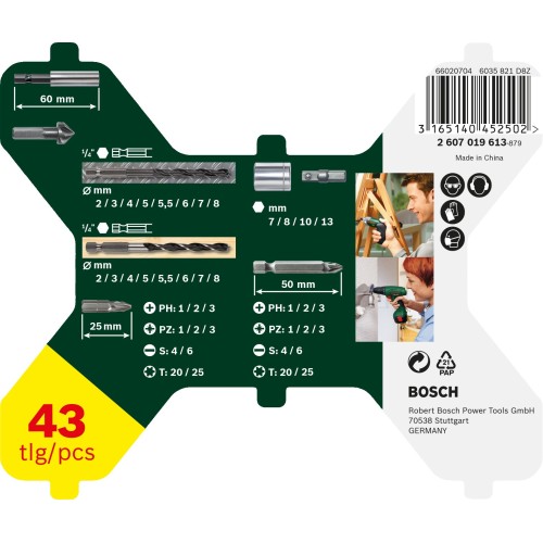 Maletín X-Line de brocas hexagonales de 43 piezas