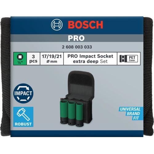 Set de llaves PRO Impact, fundas de PET, 1/2", muy profundas, 3 uds.