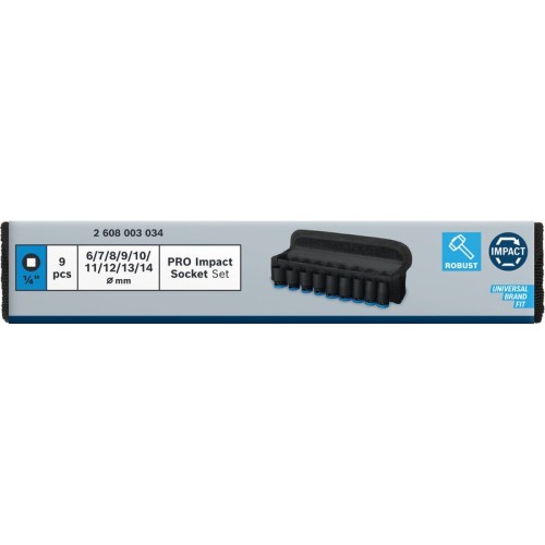 PRO Impact Socket Set, 1/4", estándar, 9 unidades