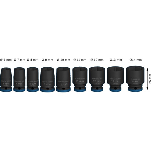 PRO Impact Socket Set, 1/4", estándar, 9 unidades