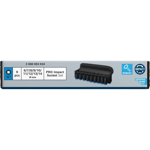 PRO Impact Socket Set, 1/4", estándar, 9 unidades