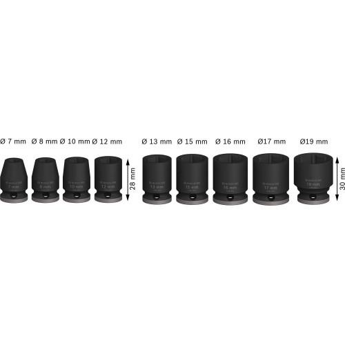 PRO Impact Socket Set, 3/8", estándar, 9 unidades