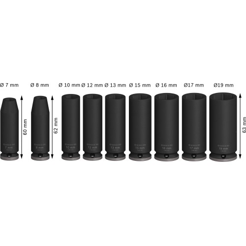 PRO Impact Socket Set, 3/8", profundo, 9 unidades