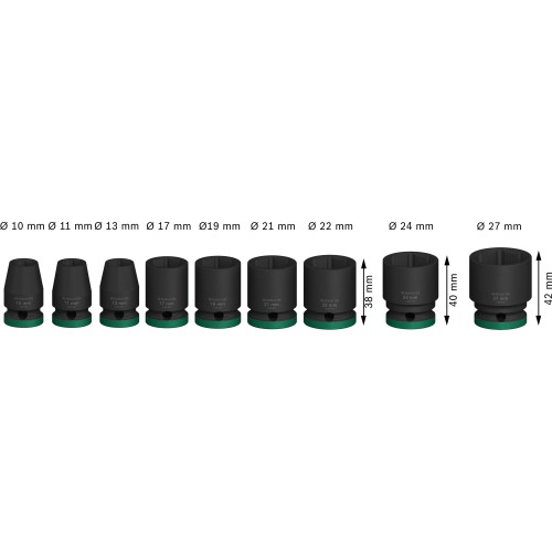 PRO Impact Socket Set, 1/2", estándar, 9 unidades