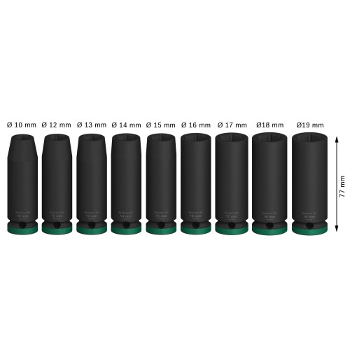 PRO Impact Socket Set, 1/2", profundo, 9 unidades