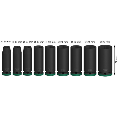PRO Impact Socket Set, 1/2", profundo, 9 unidades