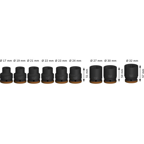 PRO Impact Socket Set, 3/4", estándar, 9 unidades