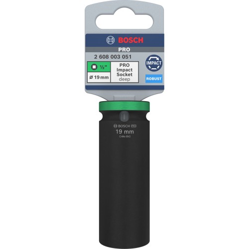 PRO Impact Socket, 1/2", 19 mm, profundo