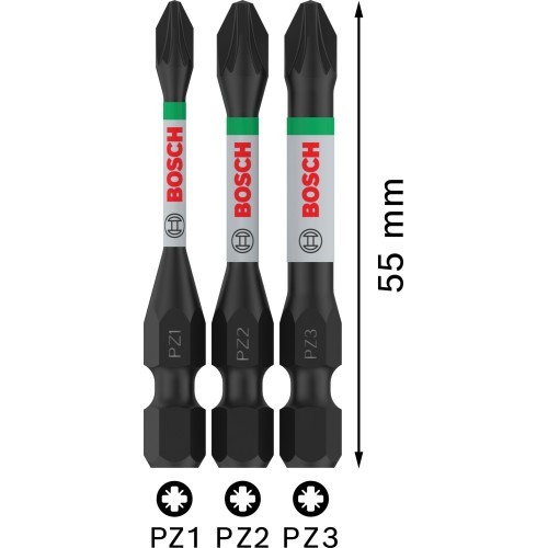 Puntas PRO PZ Impact, PZ1, PZ2, PZ3, 55 mm, 3 unidades
