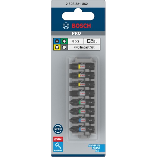 Set de puntas de atornillar PRO Impact, PH2 (2 uds.); PZ2 (2 uds.); H5; T20; T25; T30, 25 mm, 8 uds.
