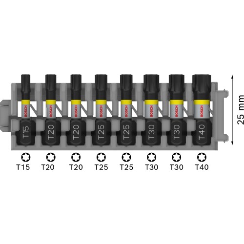 PRO Torx Impact Bit, T15, T20(x2), T25(x2), T30(x2), T40, 25 mm, 8 unidades