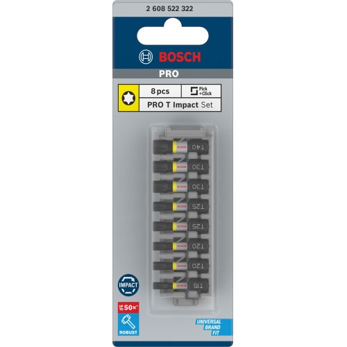 PRO Torx Impact Bit, T15, T20(x2), T25(x2), T30(x2), T40, 25 mm, 8 unidades