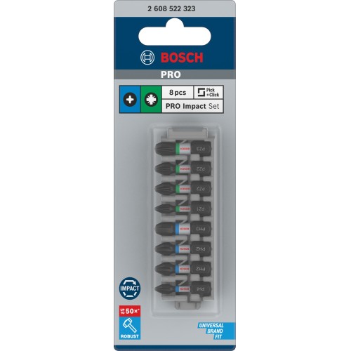 Set de puntas de atornillar PRO Impact, PH1; PH2 (x2); PH3; PZ1; PZ2 (x2); PZ3, 25 mm, 8 uds.