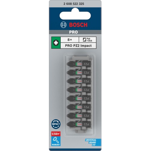 Broca PRO Pozidriv Impact, PZ2, 25 mm, 8 uds.