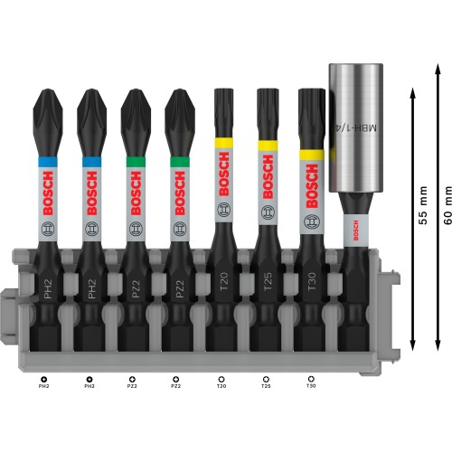 PRO Impact Set con portapuntas estándar e índice Pick and Click, PH2 (2 uds.); PZ2 (2 uds.), T20, T25, T30, BH, 8 unidades