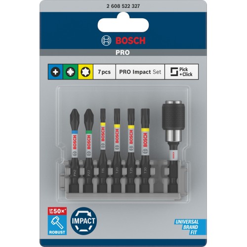 PRO Impact Set con portapuntas Quick Change e índice Pick and Click, PH2, PZ2, T15, T20, T25, T30, QC BH, 50 mm, 8 unidades