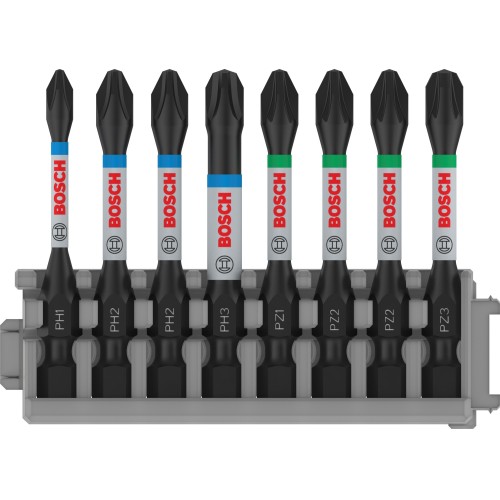 Set de puntas de atornillar PRO Impact, PH1; PH2 (x2); PH3; PZ1; PZ2 (x2); PZ3, 55 mm, 8 uds.