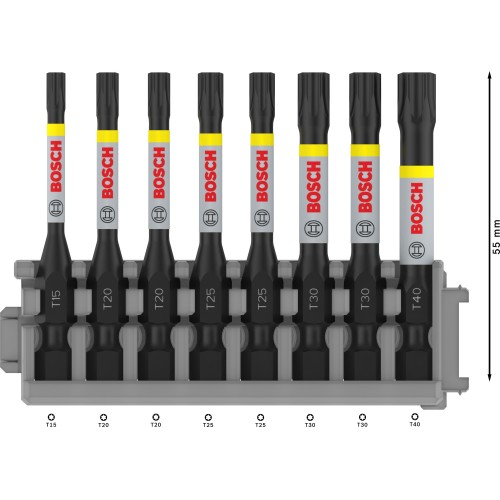 PRO Torx Impact Bit, T15, T20(x2), T25(x2), T30(x2), T40, 55 mm, 8 unidades