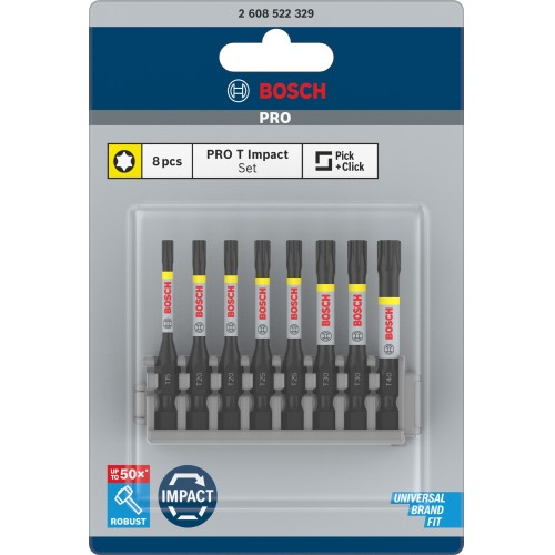PRO Torx Impact Bit, T15, T20(x2), T25(x2), T30(x2), T40, 55 mm, 8 unidades