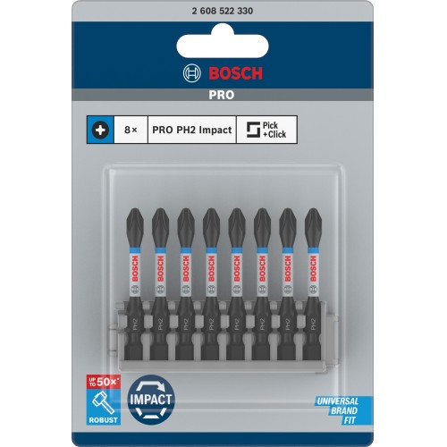 Broca PRO Phillips Impact, PH2, 55 mm, 8 uds.