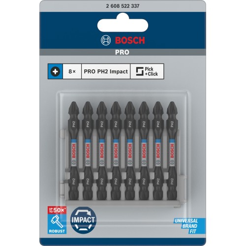 Punta doble PRO Impact con índice Pick and Click, PH2, 65 mm, 8 uds.