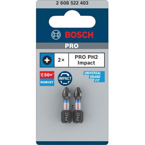 Broca PRO Phillips Impact, PH2, 25 mm, 2 uds.