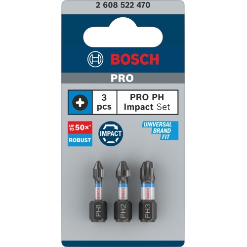 Punta PRO PH Impact, PH1 x 25, PH2 x 25, PH3 x 25 mm, 3 uds.