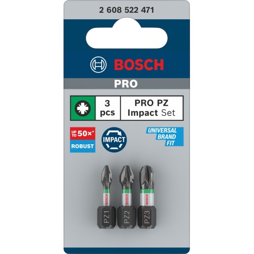 Punta PRO PZ Impact, PZ1 x 25, PZ2 x 25, PZ3 x 25 mm, 3 uds.