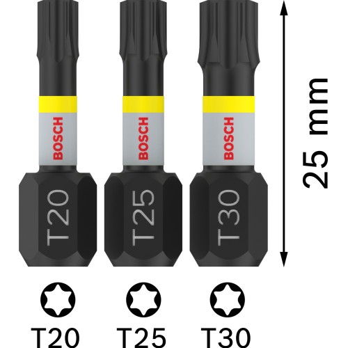 Punta PRO T Impact, T20 x 25, T25 x 25, T30 x 25 mm, 3 uds.