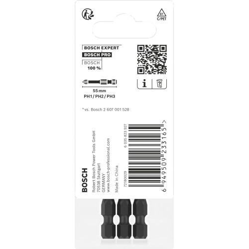 Punta PRO PH Impact, PH1 x 55, PH2 x 55, PH3 x 55 mm, 3 uds.