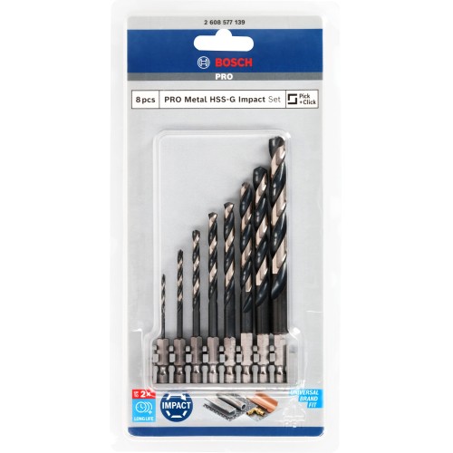 Set de brocas helicoidales PRO Metal HSS-G Impact, 8 uds.