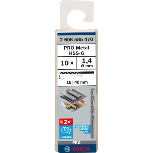 Broca helicoidal PRO Metal HSS-G, longitud estándar, 1,4 x 18 x 40 mm, 10 unidades