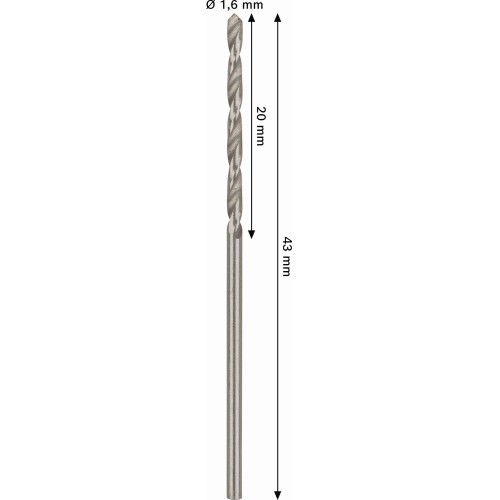 Broca helicoidal PRO Metal HSS-G, longitud estándar, 1,6 x 20 x 43 mm, 10 unidades