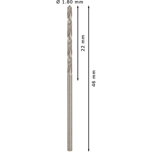 Broca helicoidal PRO Metal HSS-G, longitud estándar, 1,8 x 22 x 46 mm, 10 unidades
