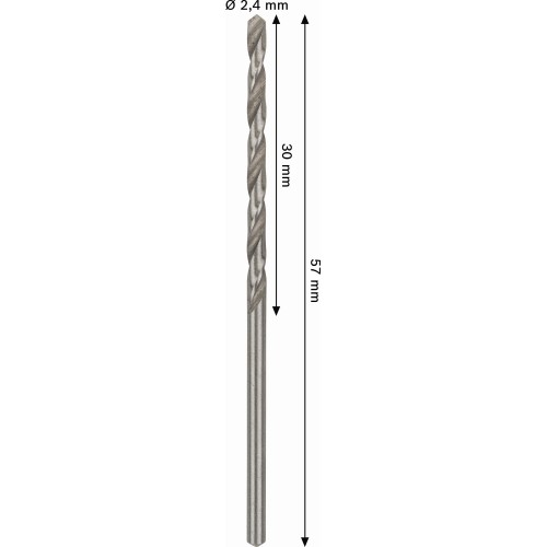 Broca helicoidal PRO Metal HSS-G, longitud estándar, 2,4 x 30 x 57 mm, 10 unidades