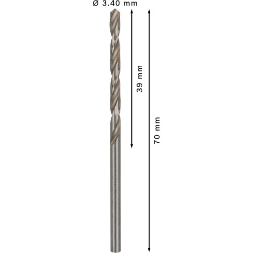Broca helicoidal PRO Metal HSS-G, longitud estándar, 3,4 x 39 x 70 mm, 10 unidades
