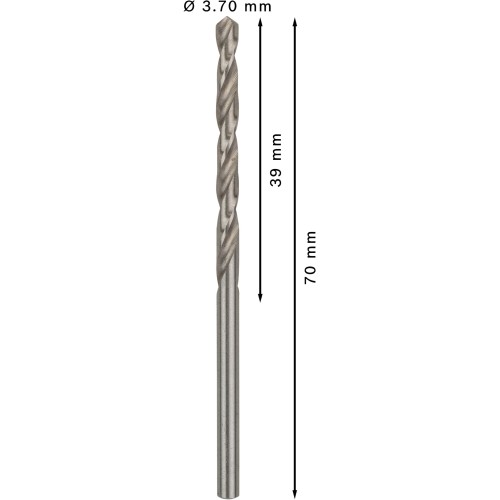 Broca helicoidal PRO Metal HSS-G, longitud estándar, 3,7 x 39 x 70 mm, 10 unidades