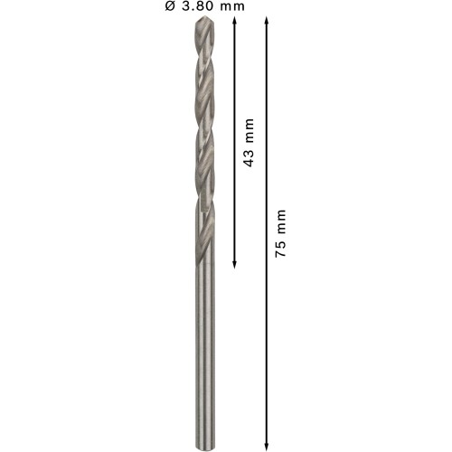 Broca helicoidal PRO Metal HSS-G, longitud estándar, 3,8 x 43 x 75 mm, 10 unidades