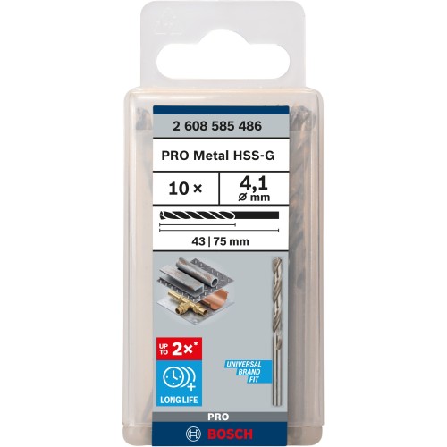Broca helicoidal PRO Metal HSS-G, longitud estándar, 4,1 x 43 x 75 mm, 10 unidades
