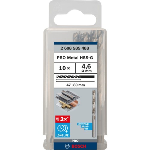 Broca helicoidal PRO Metal HSS-G, longitud estándar, 4,6 x 47 x 80 mm, 10 unidades