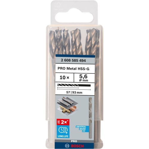 Broca helicoidal PRO Metal HSS-G, longitud estándar, 5,6 x 57 x 93 mm, 10 unidades